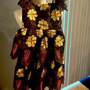 Vintage African Nigerian Voile Lace Brown Embroidered Dress Girl